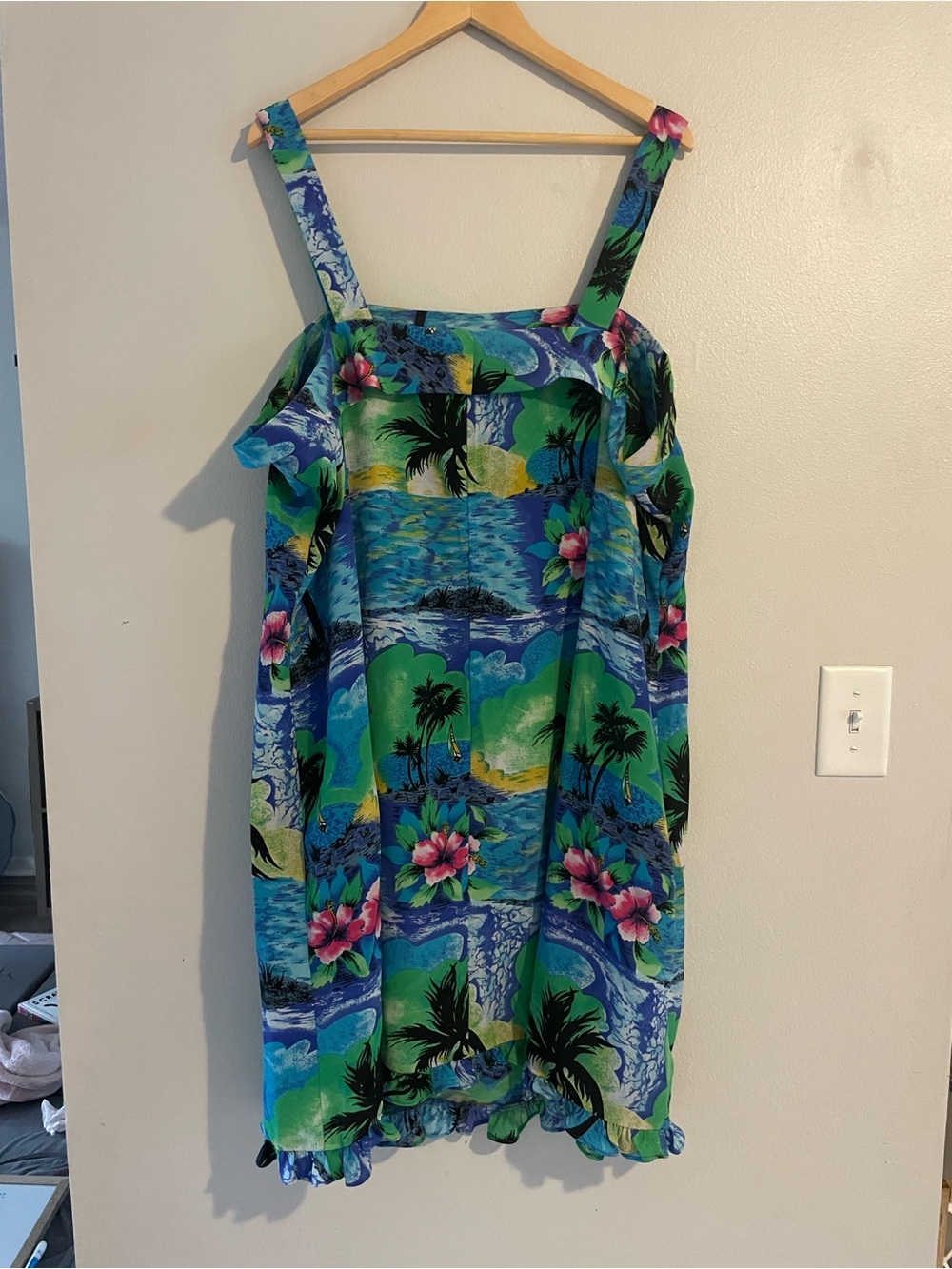 Betsy Lauren Vintage Tropical Print Mini Dress - Blue & Green